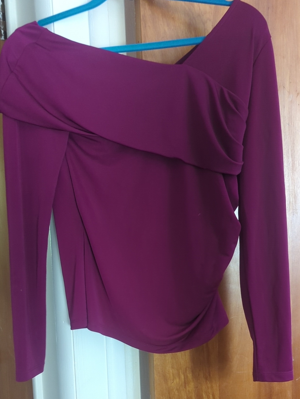 INC International Concepts Off-Shoulder Long Sleeve Top in Plum